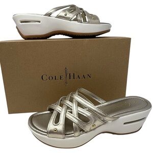 Cole Haan Nike Air Wedge Sandals Women’s Metallic Gold Strappy Comfort Slip-On